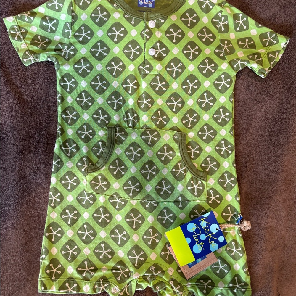 Kickee Pants Green Argyle Kangaroo Romper- Meadow Argyle Lattice NWT 6-12 months
